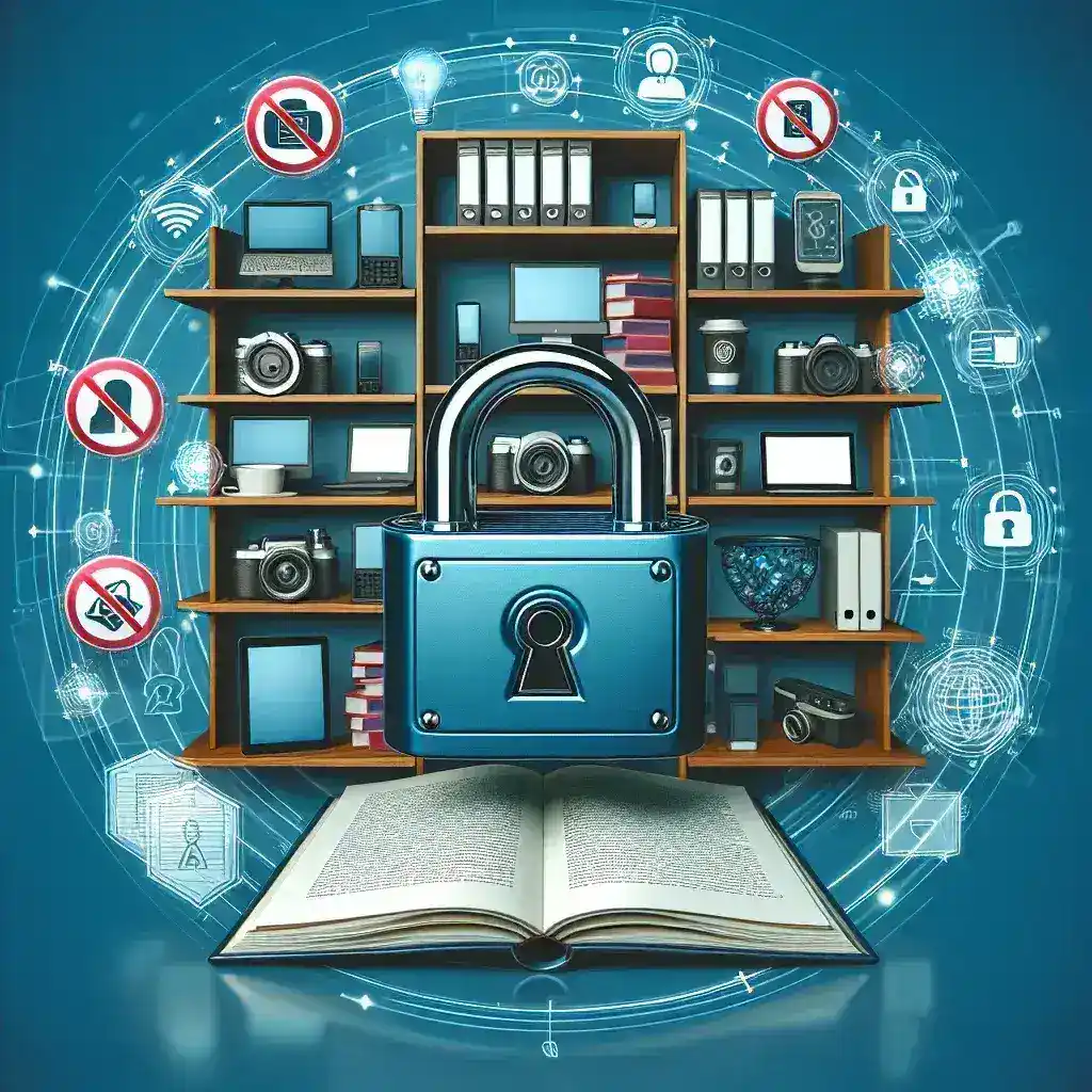 "Ilustrasi regulator teknologi yang memblokir aplikasi DeepSeek di toko aplikasi, menggambarkan isu pelanggaran hukum privasi di dunia digital."