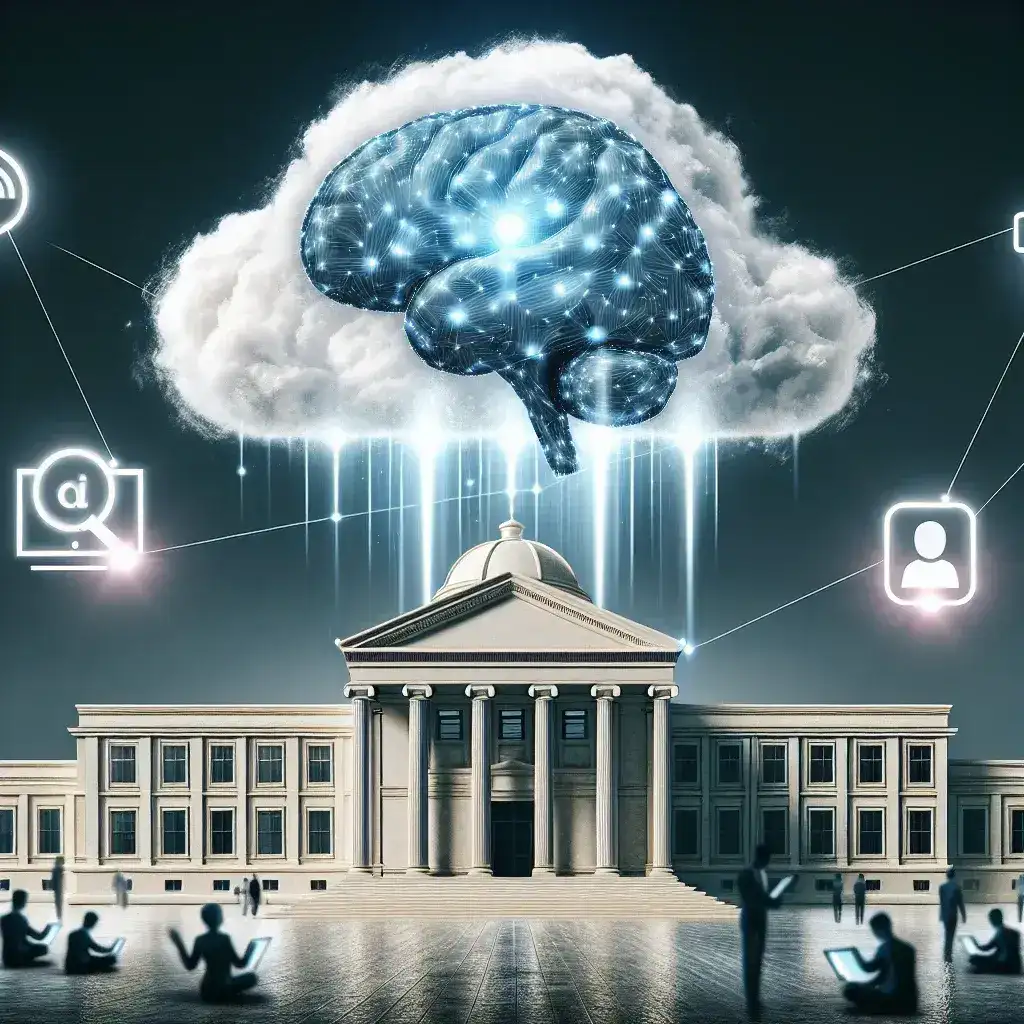"Ilustrasi integrasi AI dan cloud computing dalam layanan pemerintahan, menunjukkan efisiensi dan inovasi teknologi modern untuk meningkatkan pelayanan publik."