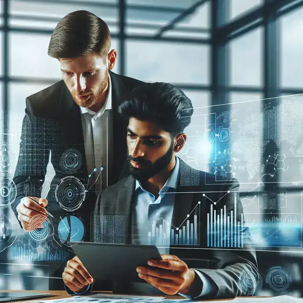"Ilustrasi profesional audit digital yang sedang menganalisis data dan laporan keuangan di komputer, menggambarkan meningkatnya kebutuhan profesional di bidang audit digital."