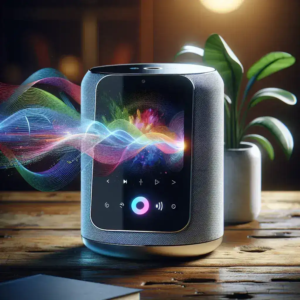"Echo Show baru dari Amazon dengan layar yang bisa diputar otomatis, menampilkan desain modern dan fungsionalitas canggih untuk kemudahan penggunaan di rumah."